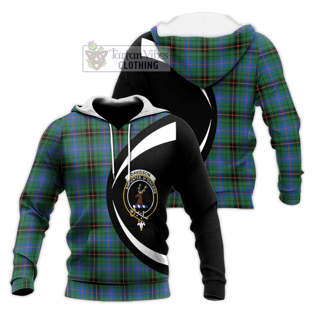 Davidson Ancient Tartan Knitted Hoodie with Family Crest Circle Style Unisex Knitted Pullover Hoodie - Tartan Vibes Clothing