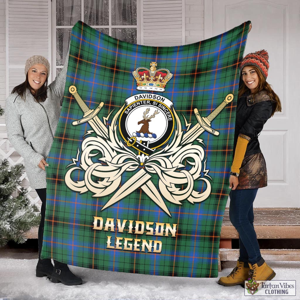 Tartan Vibes Clothing Davidson Ancient Tartan Blanket with Clan Crest and the Golden Sword of Courageous Legacy