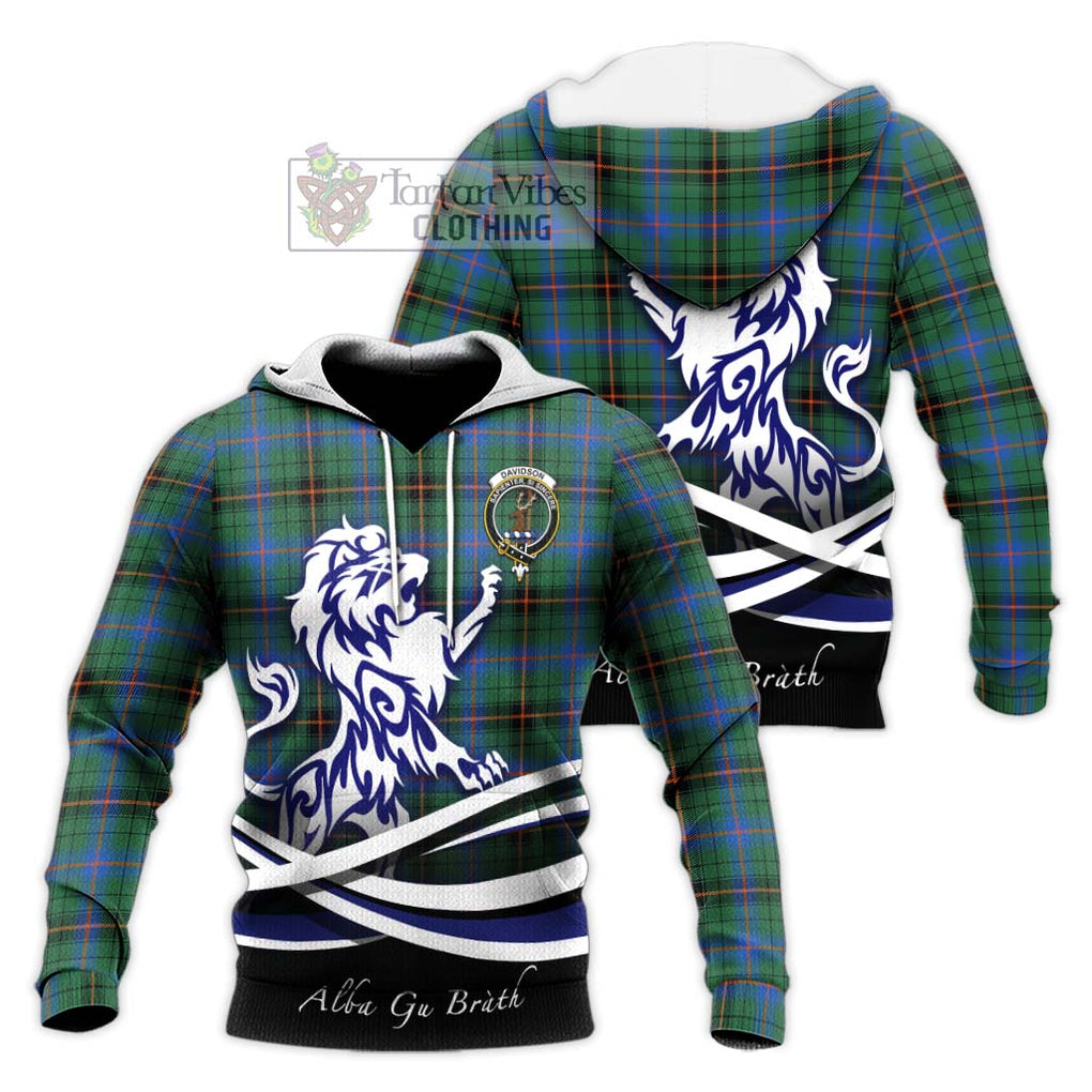 Davidson Ancient Tartan Knitted Hoodie with Alba Gu Brath Regal Lion Emblem Unisex Knitted Pullover Hoodie - Tartanvibesclothing Shop