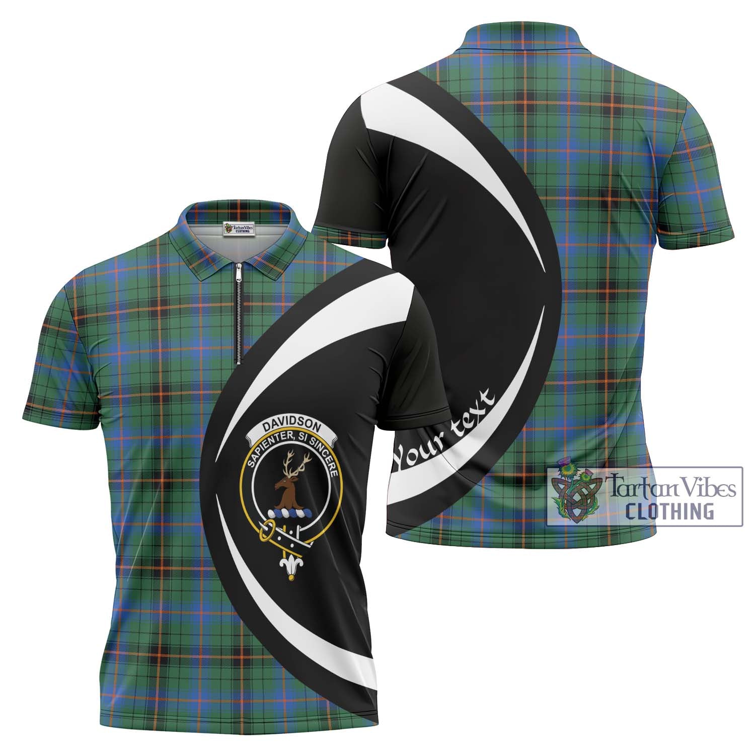 Tartan Vibes Clothing Davidson Ancient Tartan Zipper Polo Shirt with Family Crest Circle Style