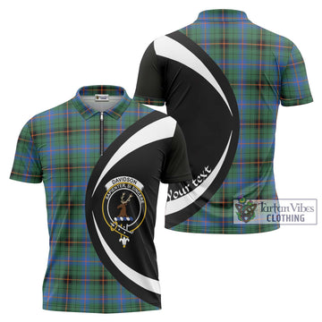 Davidson Ancient Tartan Zipper Polo Shirt with Family Crest Circle Style