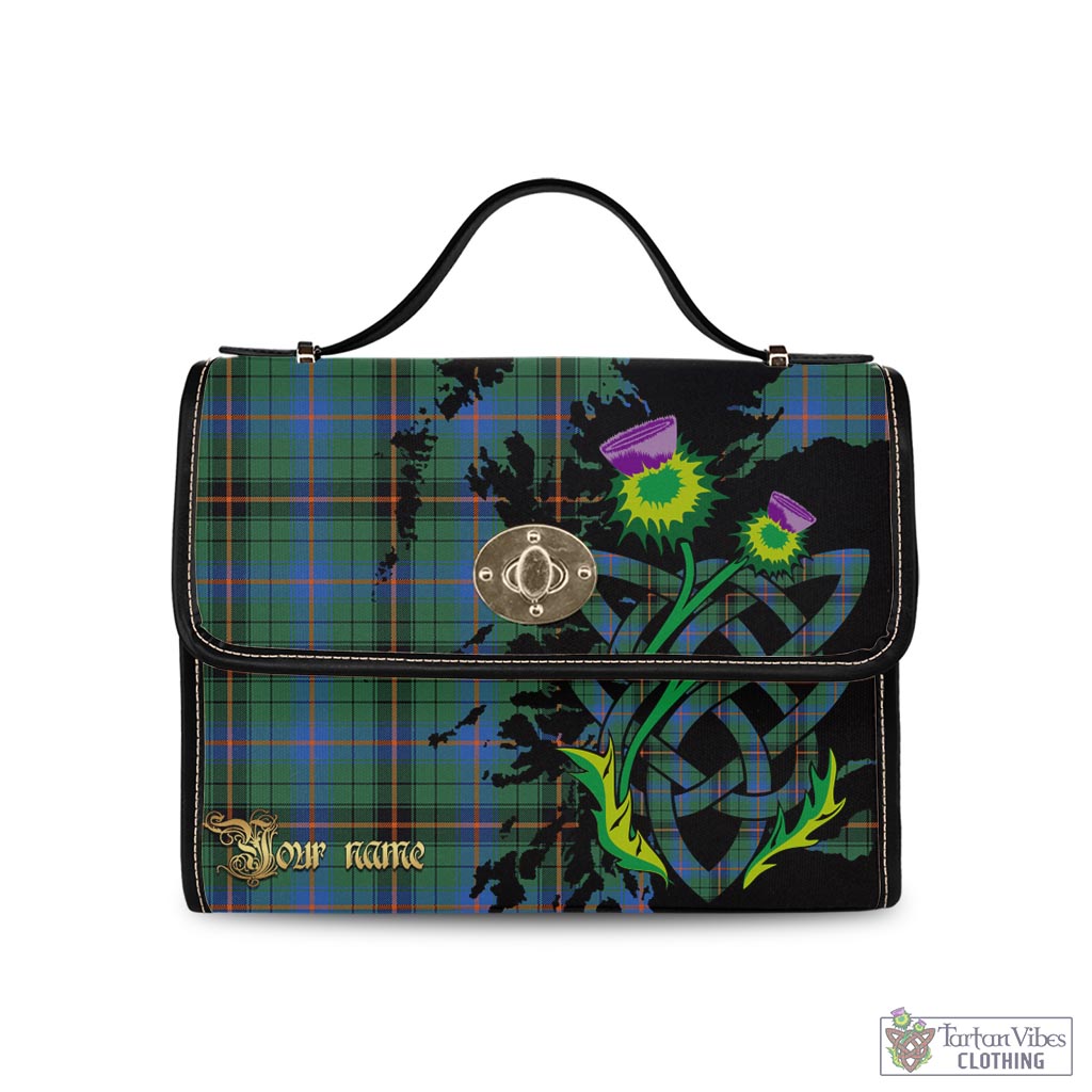 Tartan Vibes Clothing Davidson Ancient Tartan Waterproof Canvas Bag with Scotland Map and Thistle Celtic Accents