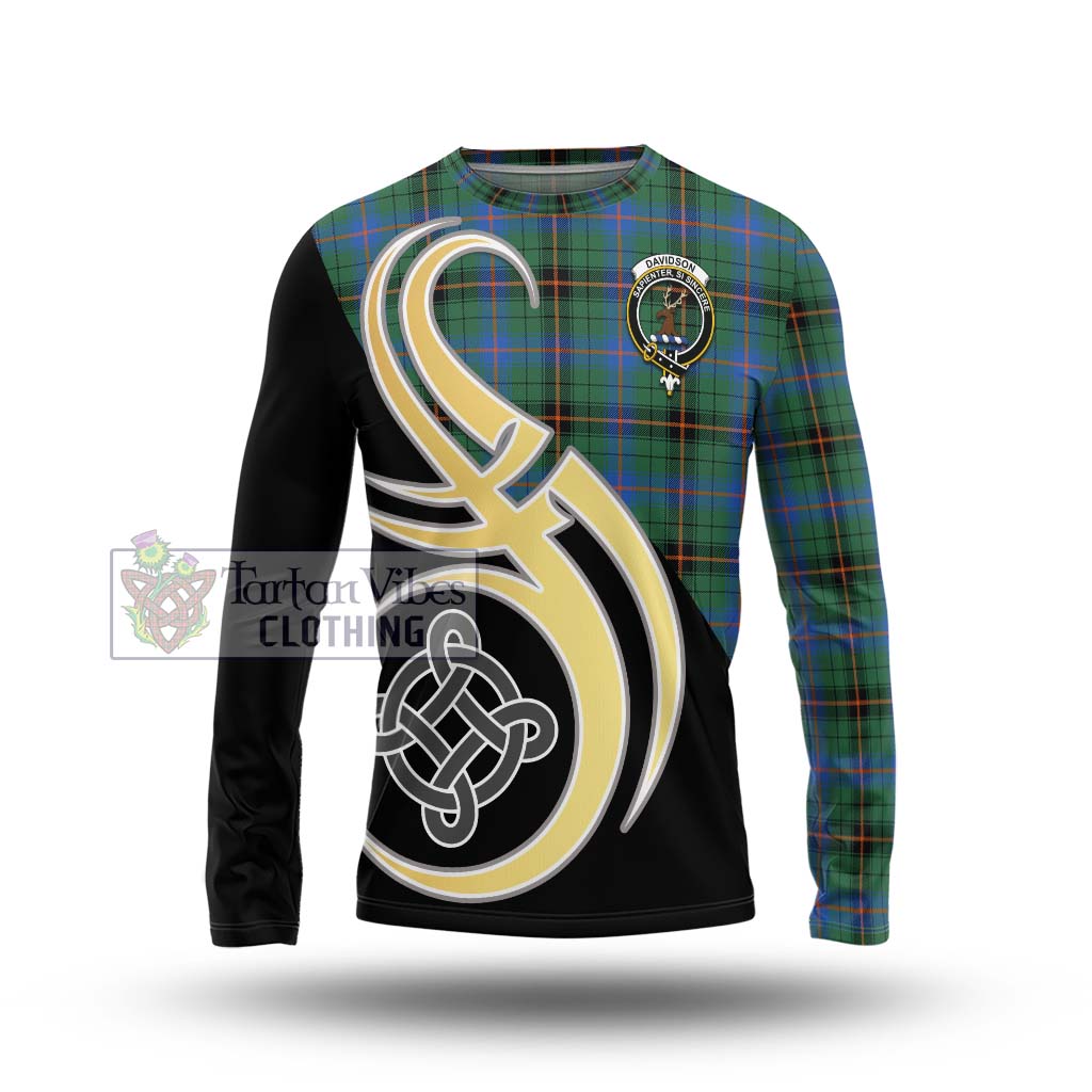 Davidson Ancient Tartan Long Sleeve T-Shirt with Family Crest and Celtic Symbol Style Unisex - Tartan Vibes Clothing