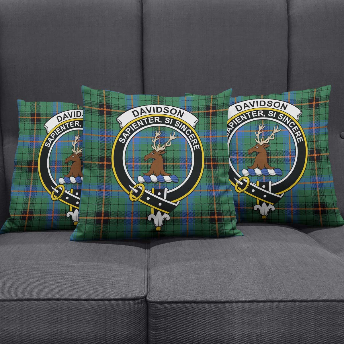 Davidson Ancient Tartan Pillow Cover with Family Crest Square Pillow Cover - Tartanvibesclothing