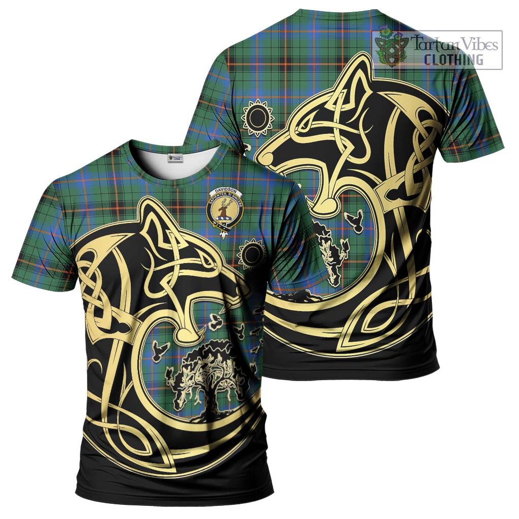 Davidson Ancient Tartan T-Shirt with Family Crest Celtic Wolf Style Kid's Shirt - Tartan Vibes Clothing