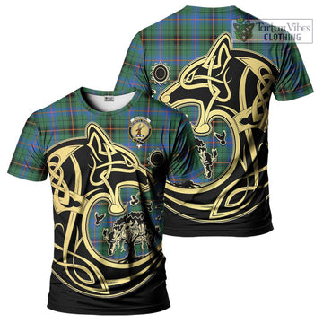 Davidson Ancient Tartan T-Shirt with Family Crest Celtic Wolf Style