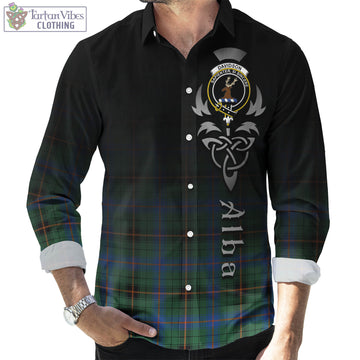 Davidson Ancient Tartan Long Sleeve Button Up Featuring Alba Gu Brath Family Crest Celtic Inspired