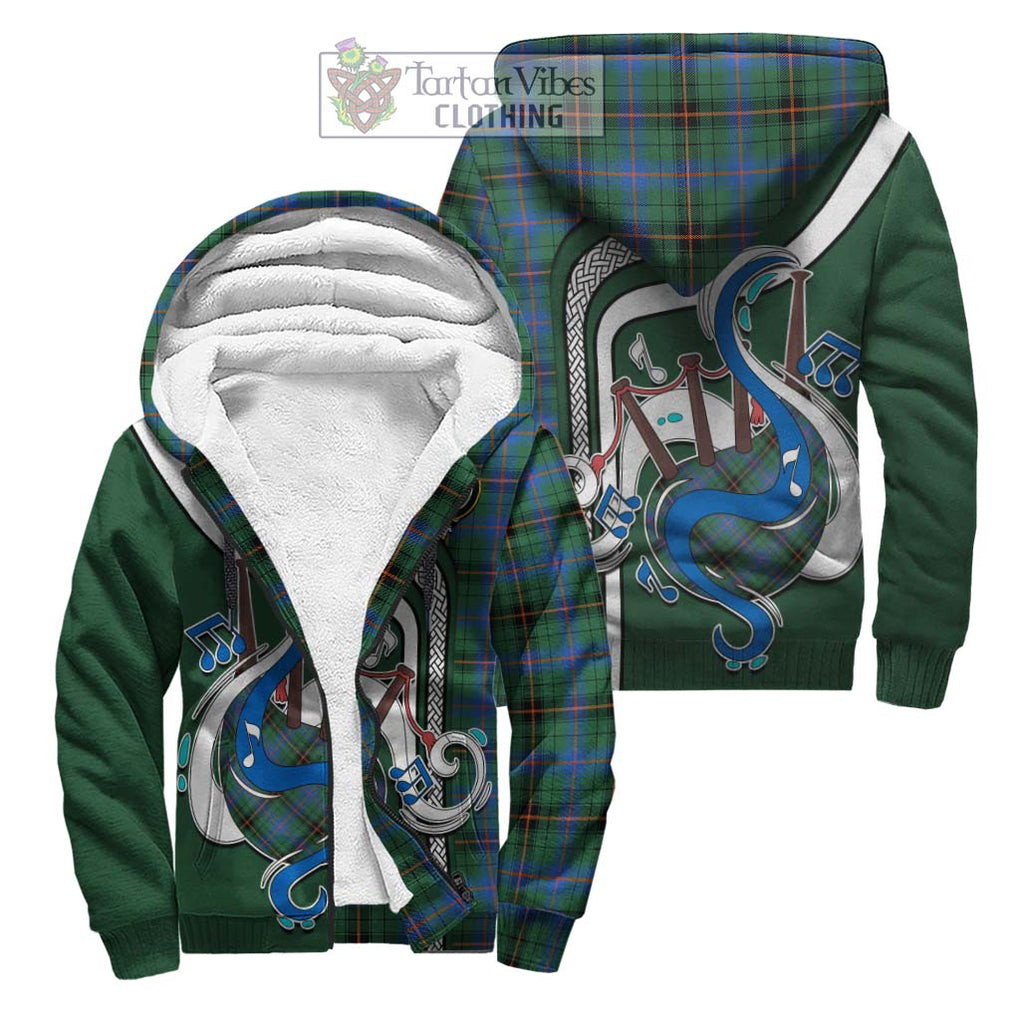 Davidson Ancient Tartan Sherpa Hoodie with Epic Bagpipe Style Unisex S - Tartanvibesclothing Shop