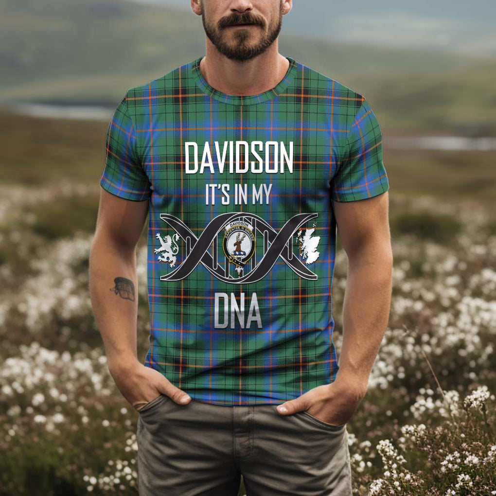 Davidson Ancient Tartan T-Shirt with Family Crest DNA In Me Style Kid's Shirt - Tartan Vibes Clothing