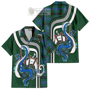 Davidson Ancient Tartan Short Sleeve Button Shirt with Epic Bagpipe Style