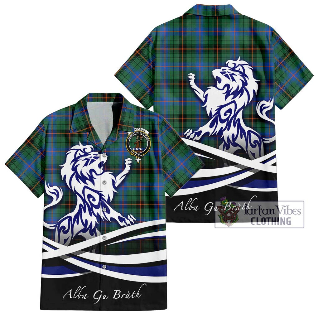 Davidson Ancient Tartan Short Sleeve Button Shirt with Alba Gu Brath Regal Lion Emblem Kid - Tartanvibesclothing Shop