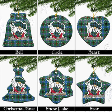 Davidson Ancient Tartan Christmas Ceramic Ornaments with Scottish Gnome Playing Bagpipes