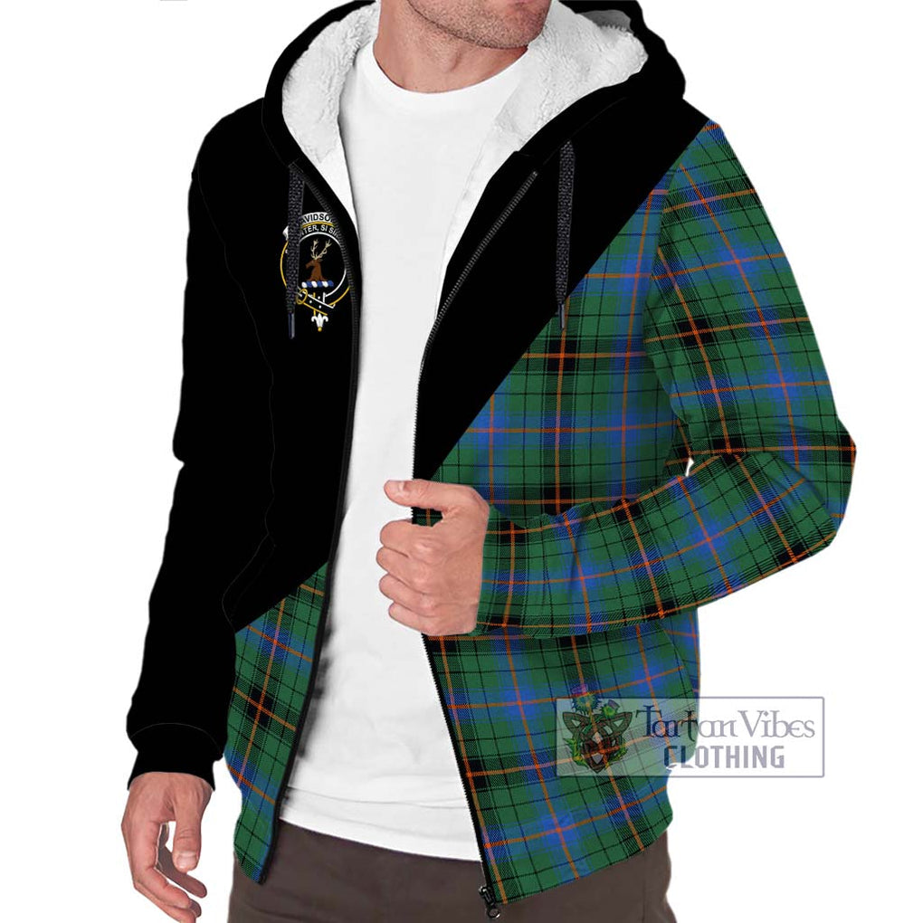 Davidson Ancient Tartan Sherpa Hoodie with Family Crest and Military Logo Style Unisex S - Tartanvibesclothing Shop