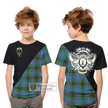 Davidson Ancient Tartan Kid T-Shirt with Family Crest and Military Logo Style