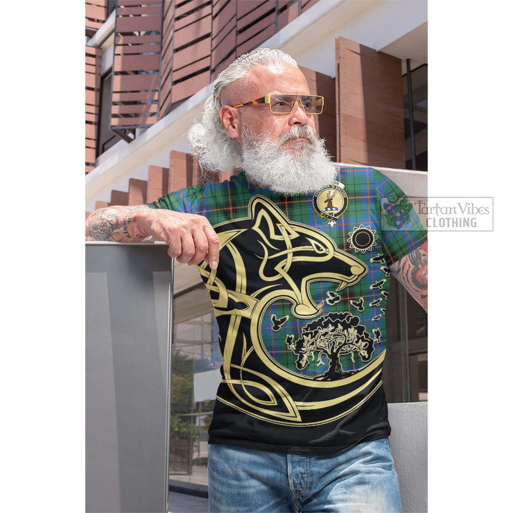 Tartan Vibes Clothing Davidson Ancient Tartan Cotton T-shirt with Family Crest Celtic Wolf Style