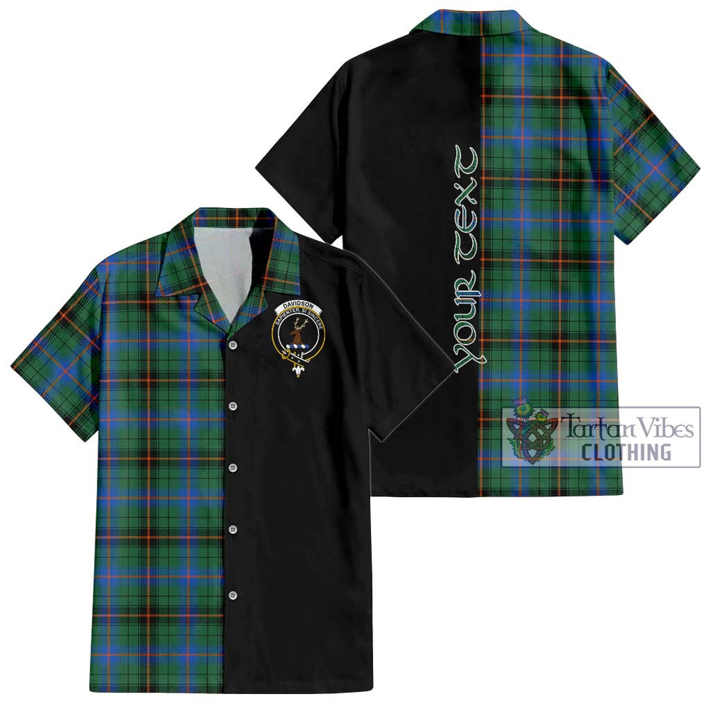 Davidson Ancient Tartan Short Sleeve Button Shirt with Family Crest and Half Of Me Style Kid - Tartanvibesclothing Shop