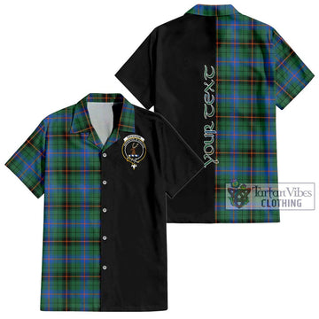 Davidson Ancient Tartan Short Sleeve Button Shirt with Family Crest and Half Of Me Style