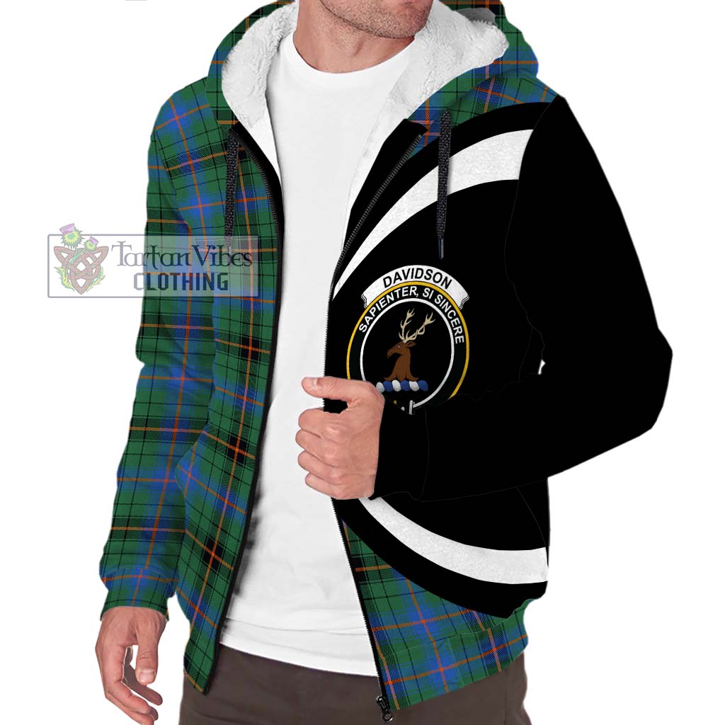 Davidson Ancient Tartan Sherpa Hoodie with Family Crest Circle Style Unisex S - Tartan Vibes Clothing