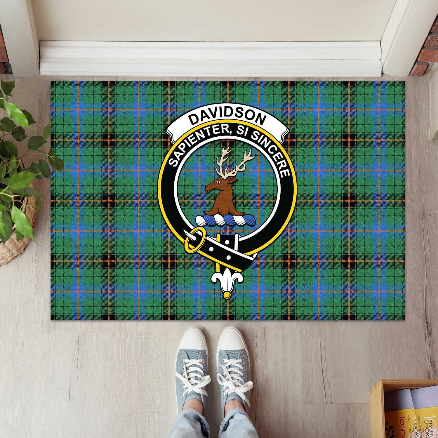 Davidson Ancient Tartan Door Mat with Family Crest - Tartanvibesclothing