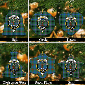 Davidson Ancient Tartan Christmas Ceramic Ornaments with Family Crest