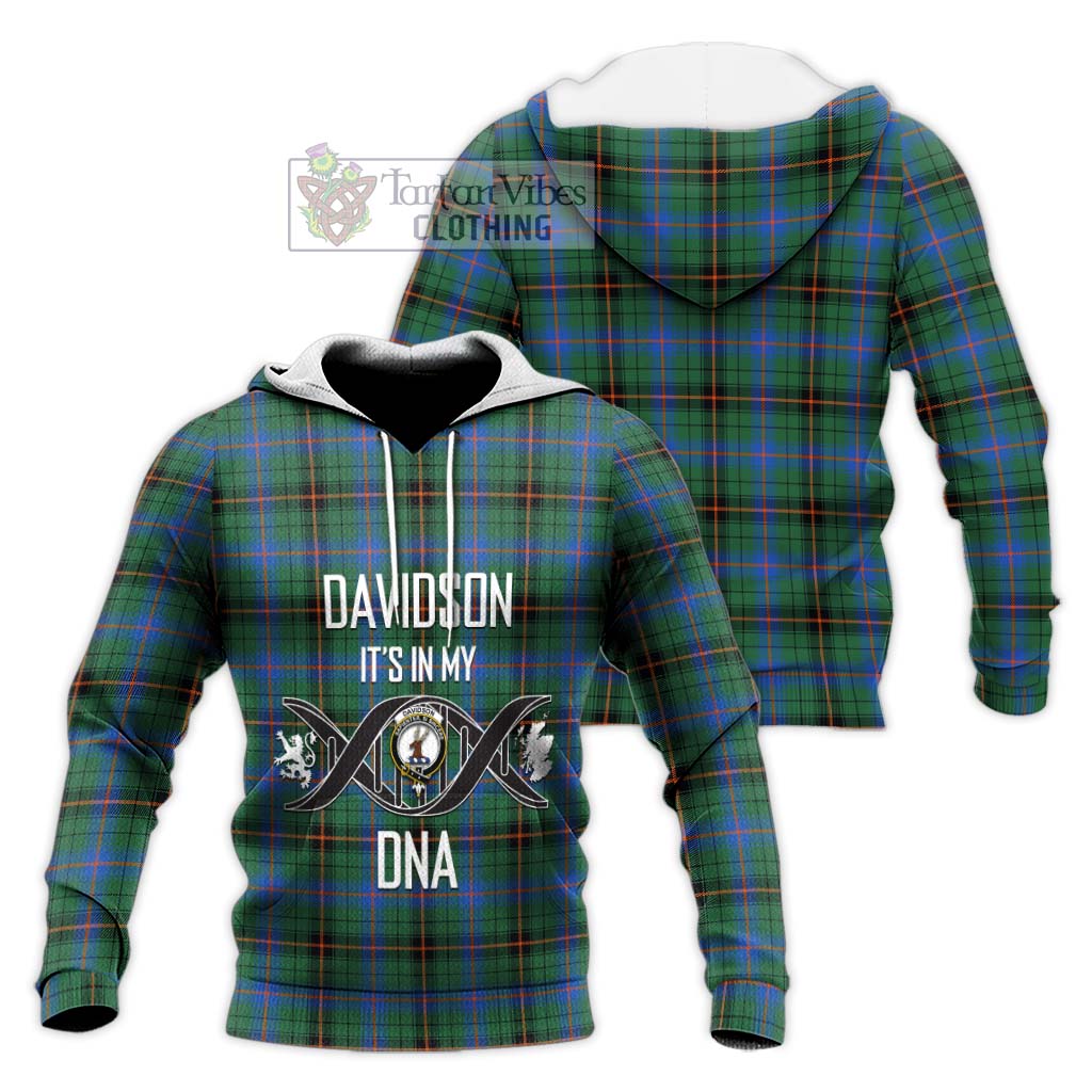 Tartan Vibes Clothing Davidson Ancient Tartan Knitted Hoodie with Family Crest DNA In Me Style