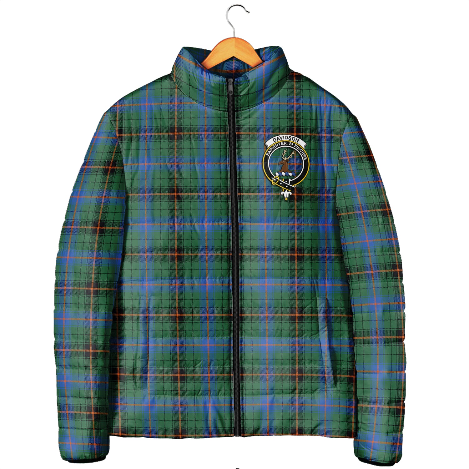 Davidson Ancient Tartan Padded Jacket with Family Crest Men's Padded Jacket - Tartan Vibes Clothing