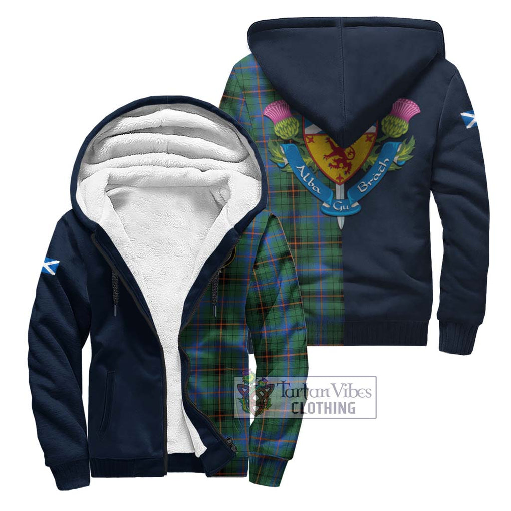 Tartan Vibes Clothing Davidson Ancient Tartan Sherpa Hoodie with Scottish Lion Royal Arm Half Style