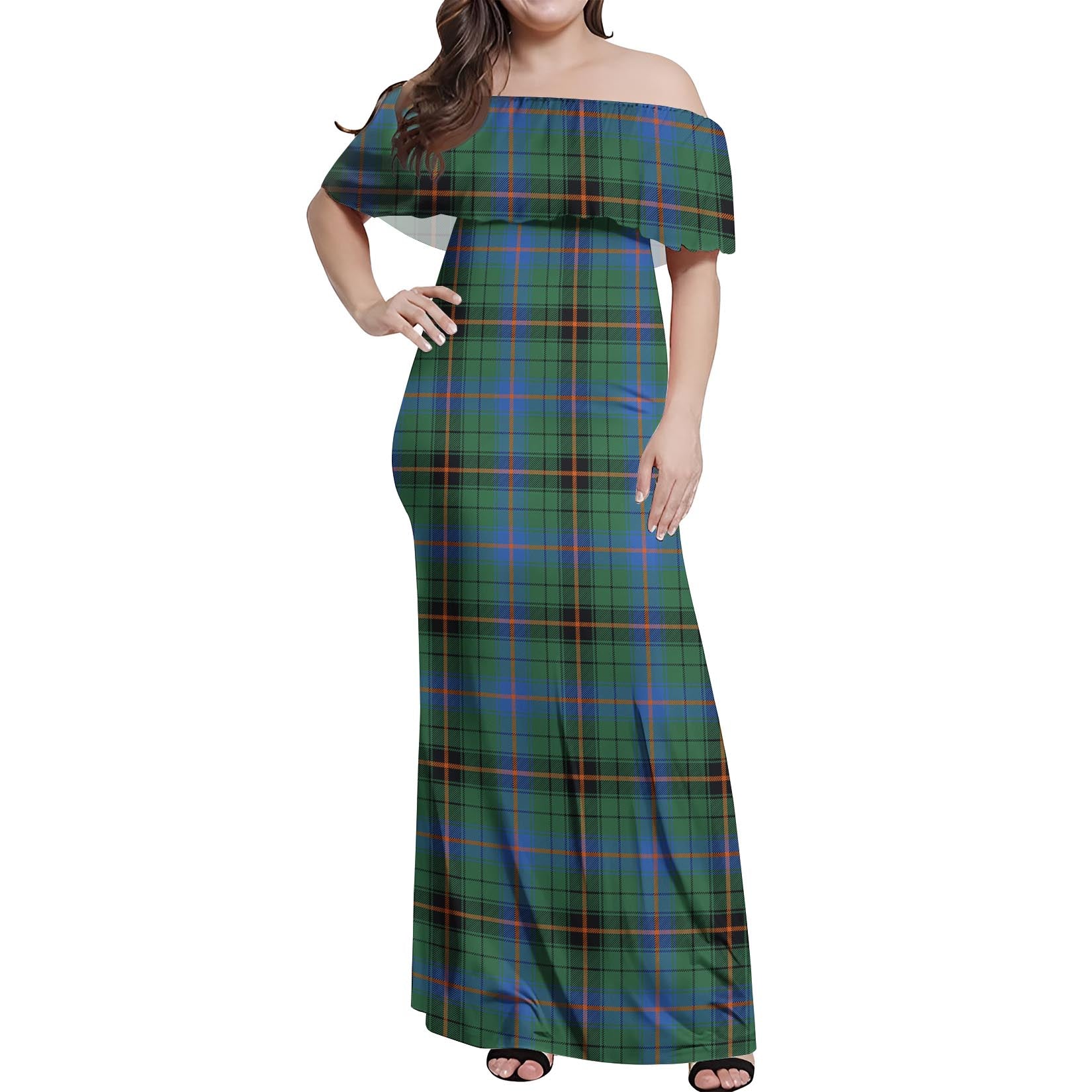 Davidson Ancient Tartan Off Shoulder Long Dress Women's Dress - Tartanvibesclothing