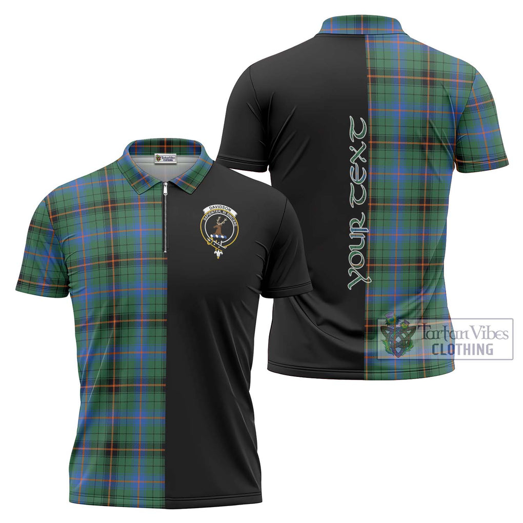 Davidson Ancient Tartan Zipper Polo Shirt with Family Crest and Half Of Me Style Unisex - Tartanvibesclothing Shop