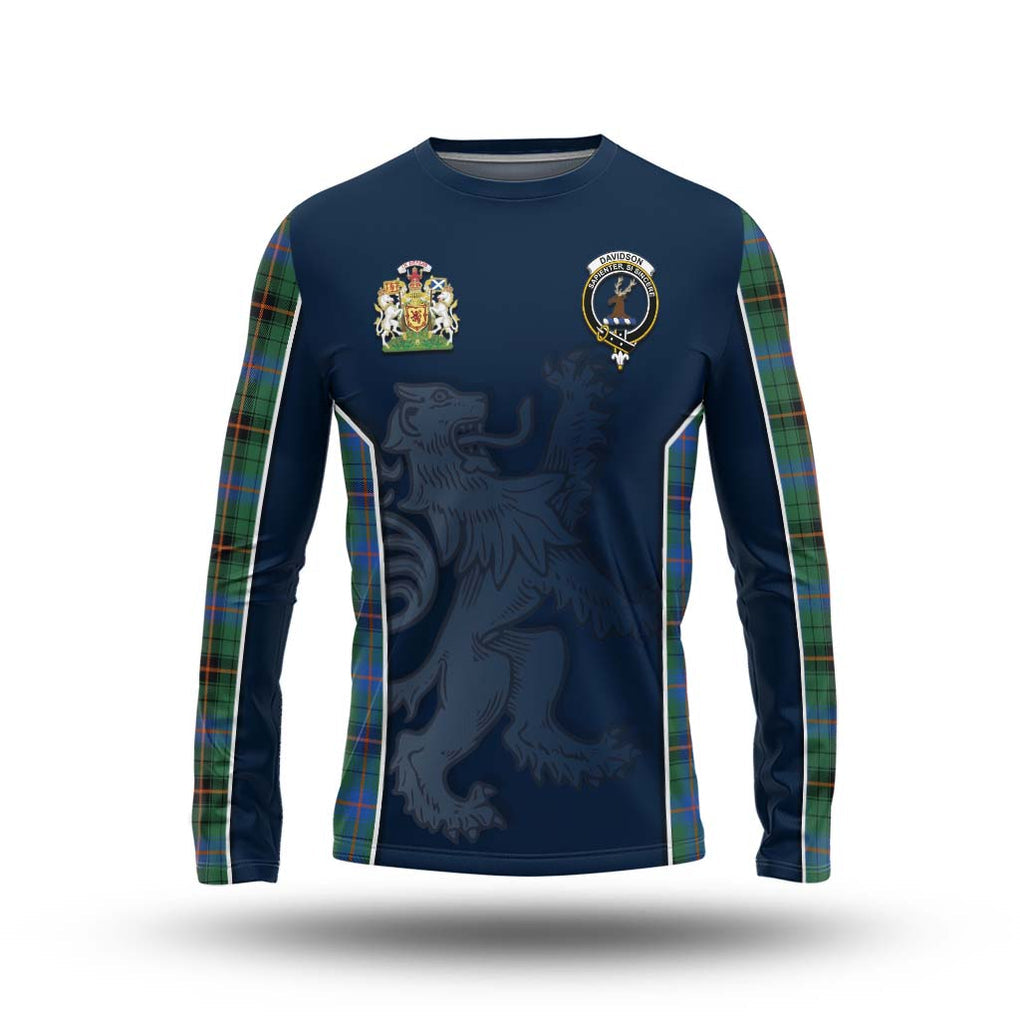 Davidson Ancient Tartan Long Sleeve T-Shirt with Family Crest and Lion Rampant Vibes Sport Style Unisex - Tartan Vibes Clothing