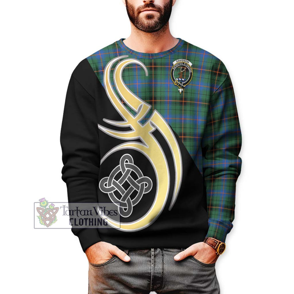 Davidson Ancient Tartan Sweatshirt with Family Crest and Celtic Symbol Style Unisex - Tartan Vibes Clothing