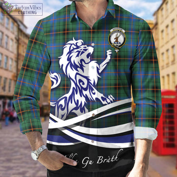 Davidson Ancient Tartan Long Sleeve Button Up Shirt with Alba Gu Brath Regal Lion Emblem