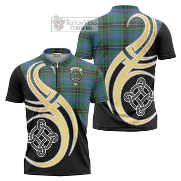 Davidson Ancient Tartan Zipper Polo Shirt with Family Crest and Celtic Symbol Style