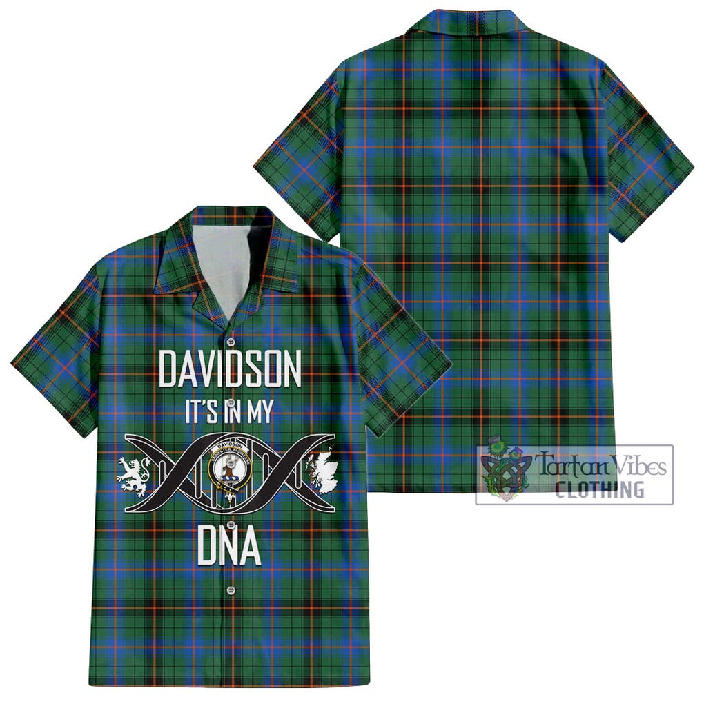 Davidson Ancient Tartan Short Sleeve Button Shirt with Family Crest DNA In Me Style Kid - Tartanvibesclothing Shop