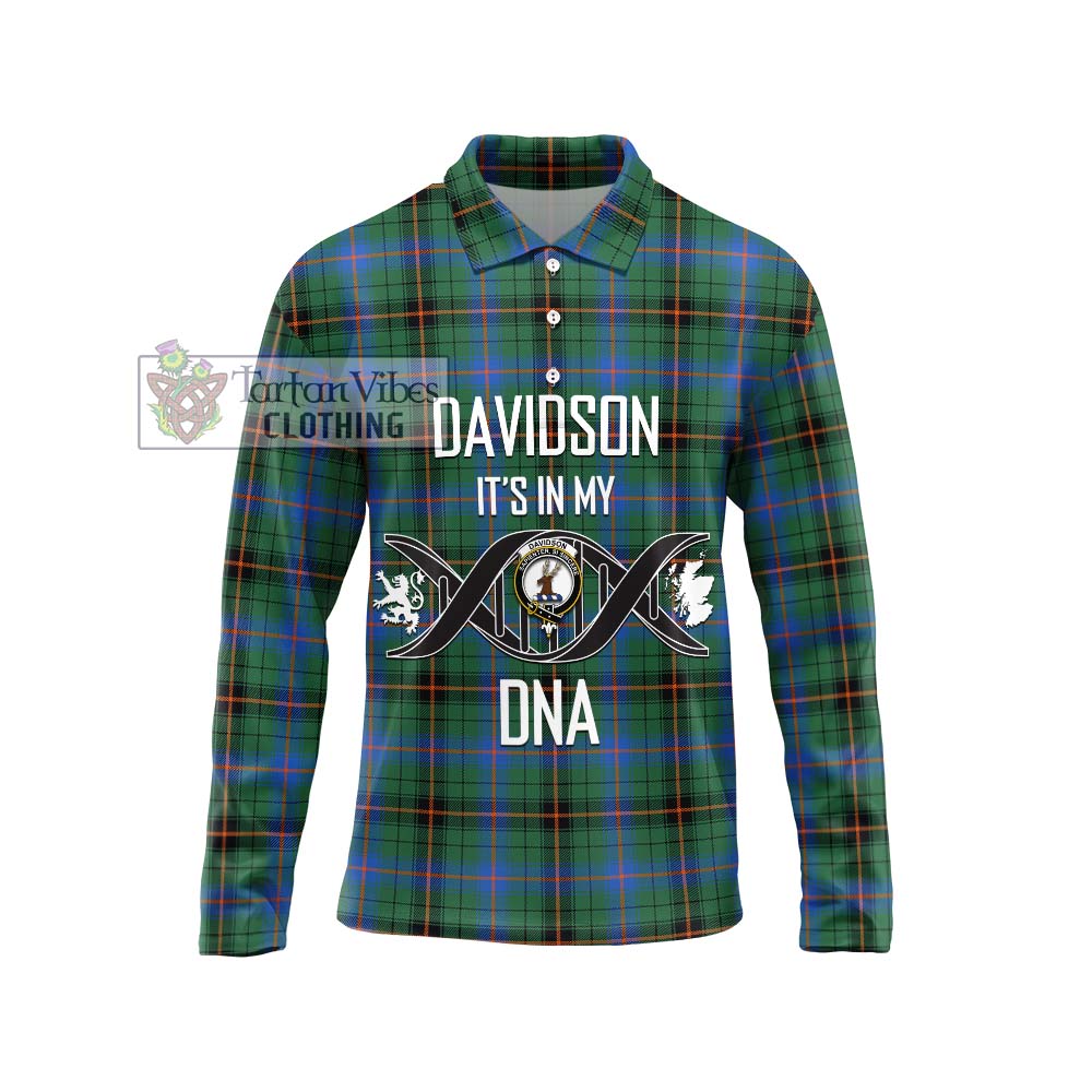 Davidson Ancient Tartan Long Sleeve Polo Shirt with Family Crest DNA In Me Style Unisex - Tartanvibesclothing Shop