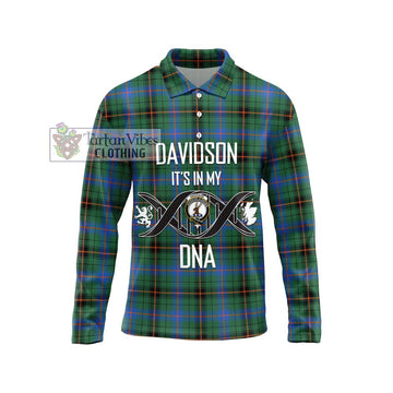 Davidson Ancient Tartan Long Sleeve Polo Shirt with Family Crest DNA In Me Style