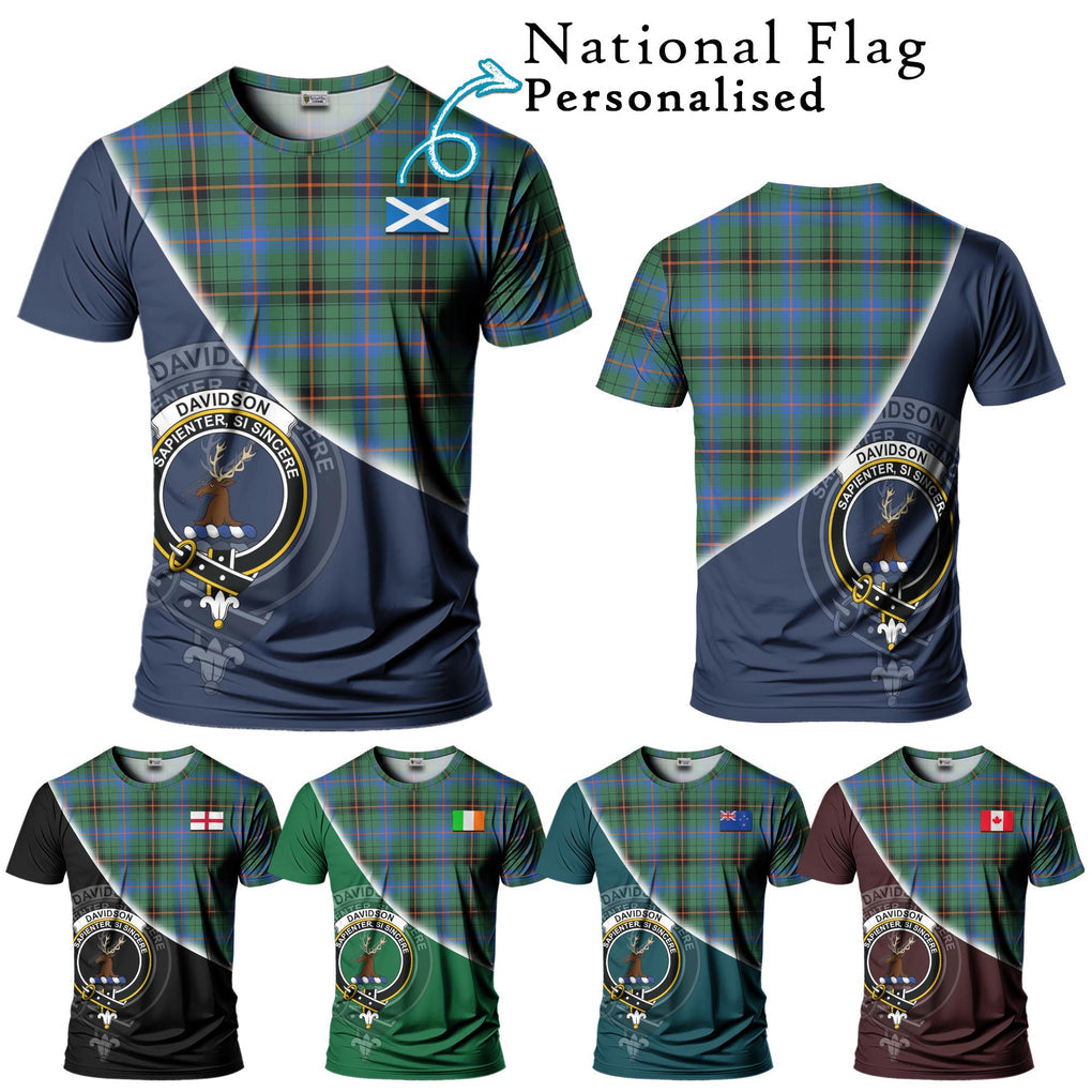 Davidson Ancient Tartan T-Shirt with Personalised National Flag and Family Crest Half Style Kid's Shirt - Tartanvibesclothing Shop