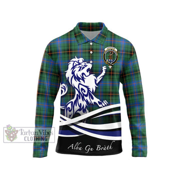 Davidson Ancient Tartan Long Sleeve Polo Shirt with Alba Gu Brath Regal Lion Emblem