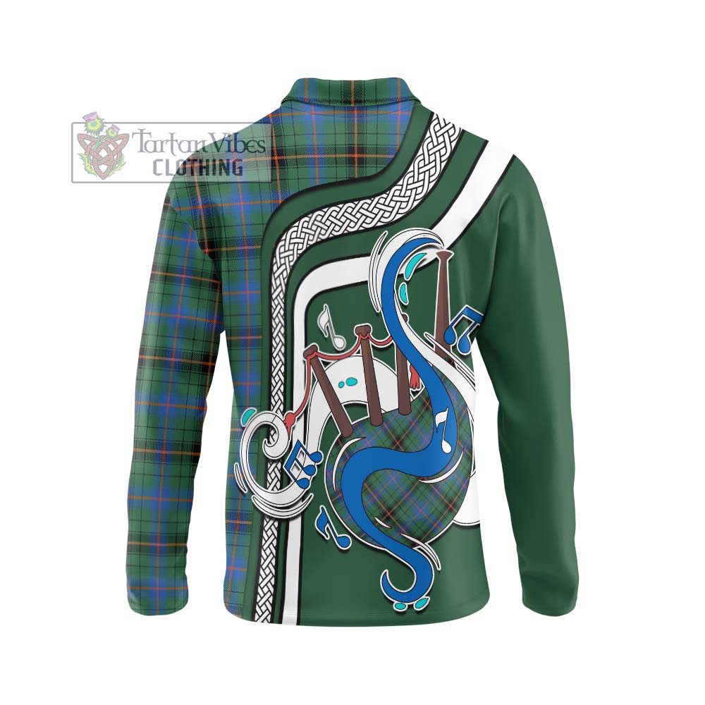 Tartan Vibes Clothing Davidson Ancient Tartan Long Sleeve Polo Shirt with Epic Bagpipe Style