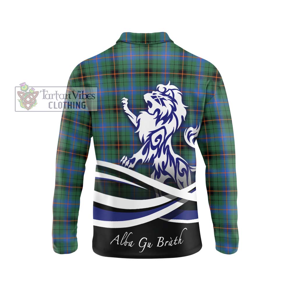 Davidson Ancient Tartan Long Sleeve Polo Shirt with Alba Gu Brath Regal Lion Emblem - Tartanvibesclothing Shop