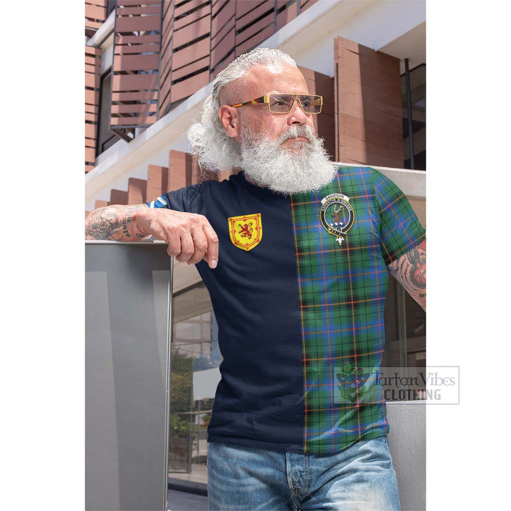 Tartan Vibes Clothing Davidson Ancient Tartan Cotton T-shirt with Scottish Lion Royal Arm Half Style