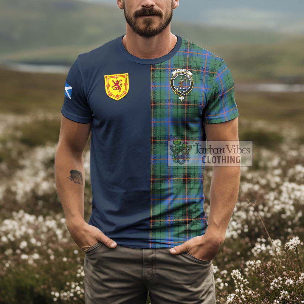 Tartan Vibes Clothing Davidson Ancient Tartan T-Shirt Alba with Scottish Lion Royal Arm Half Style