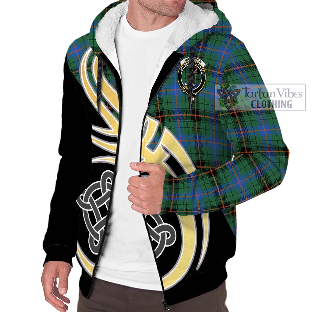 Davidson Ancient Tartan Sherpa Hoodie with Family Crest and Celtic Symbol Style - Tartan Vibes Clothing