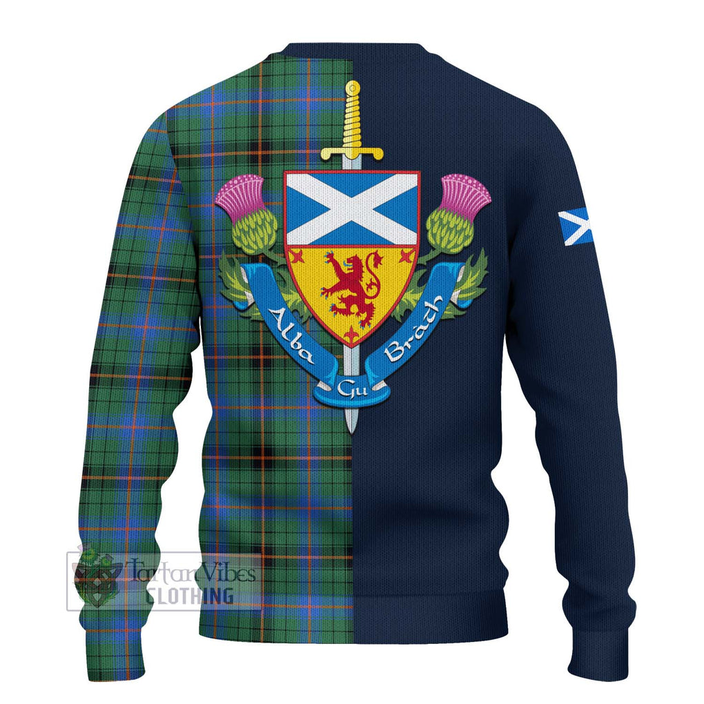 Tartan Vibes Clothing Davidson Ancient Tartan Knitted Sweater with Scottish Lion Royal Arm Half Style