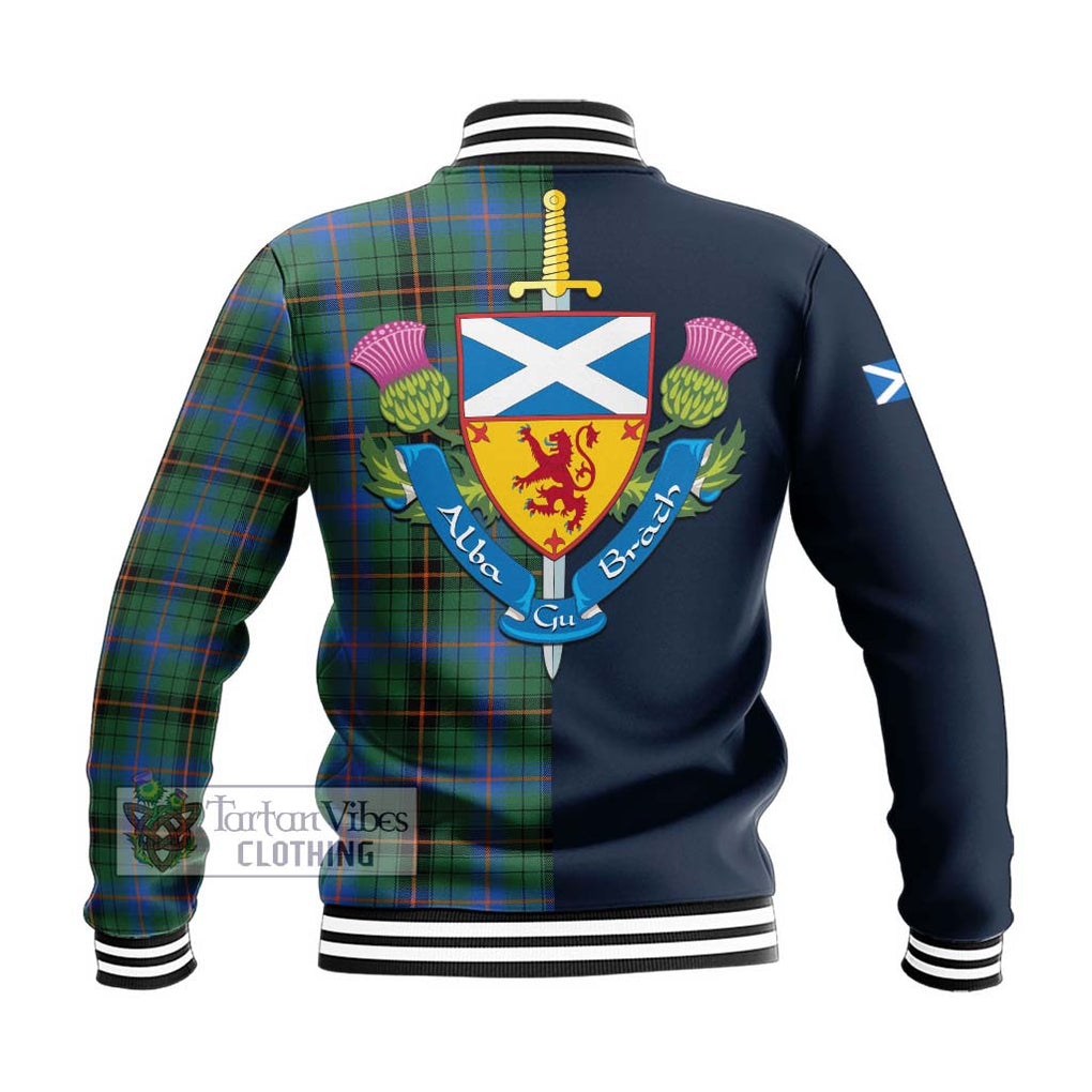 Tartan Vibes Clothing Davidson Ancient Tartan Baseball Jacket with Scottish Lion Royal Arm Half Style