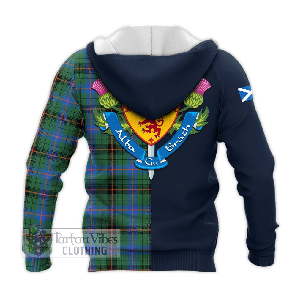 Tartan Vibes Clothing Davidson Ancient Tartan Knitted Hoodie with Scottish Lion Royal Arm Half Style