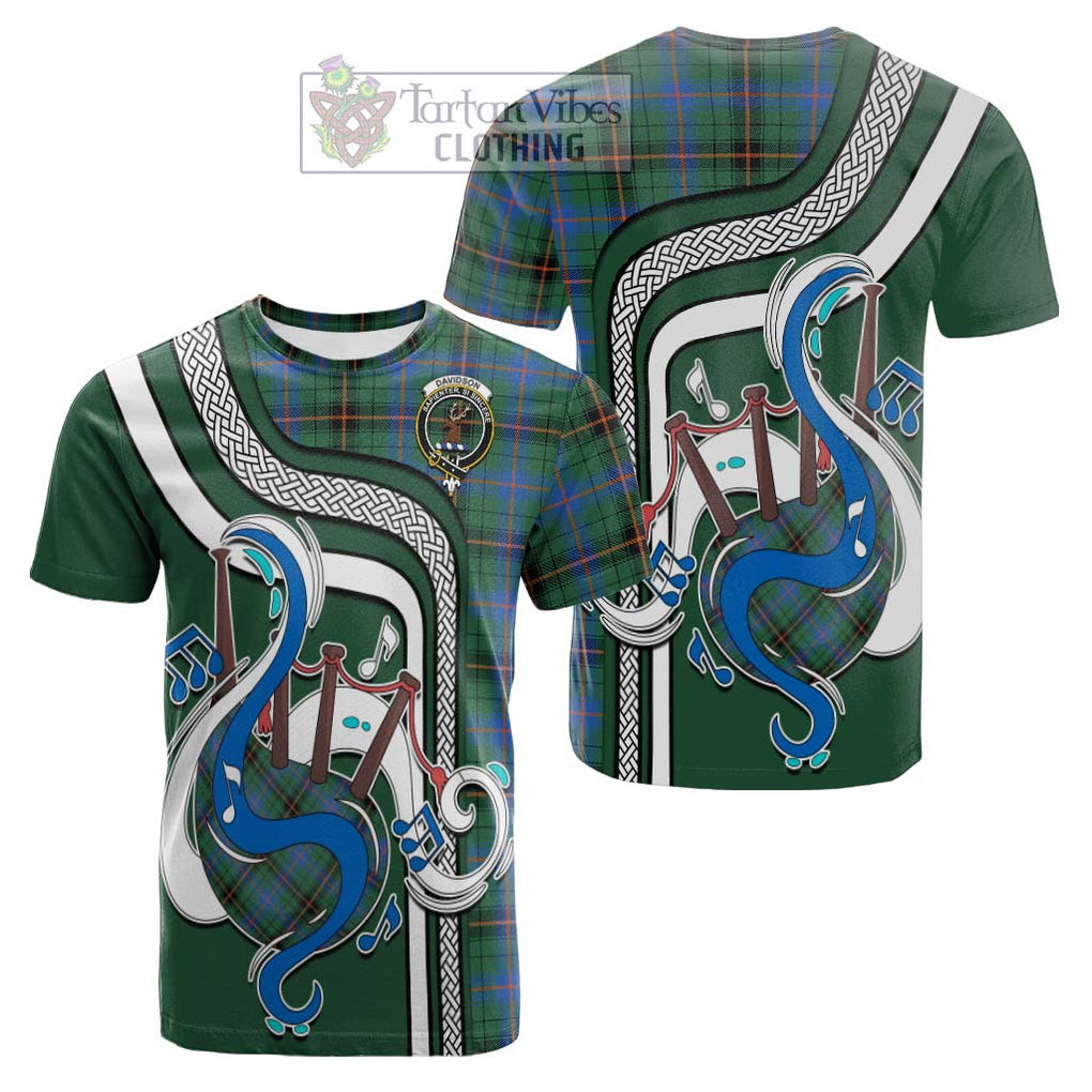 Tartan Vibes Clothing Davidson Ancient Tartan Cotton T-shirt with Epic Bagpipe Style