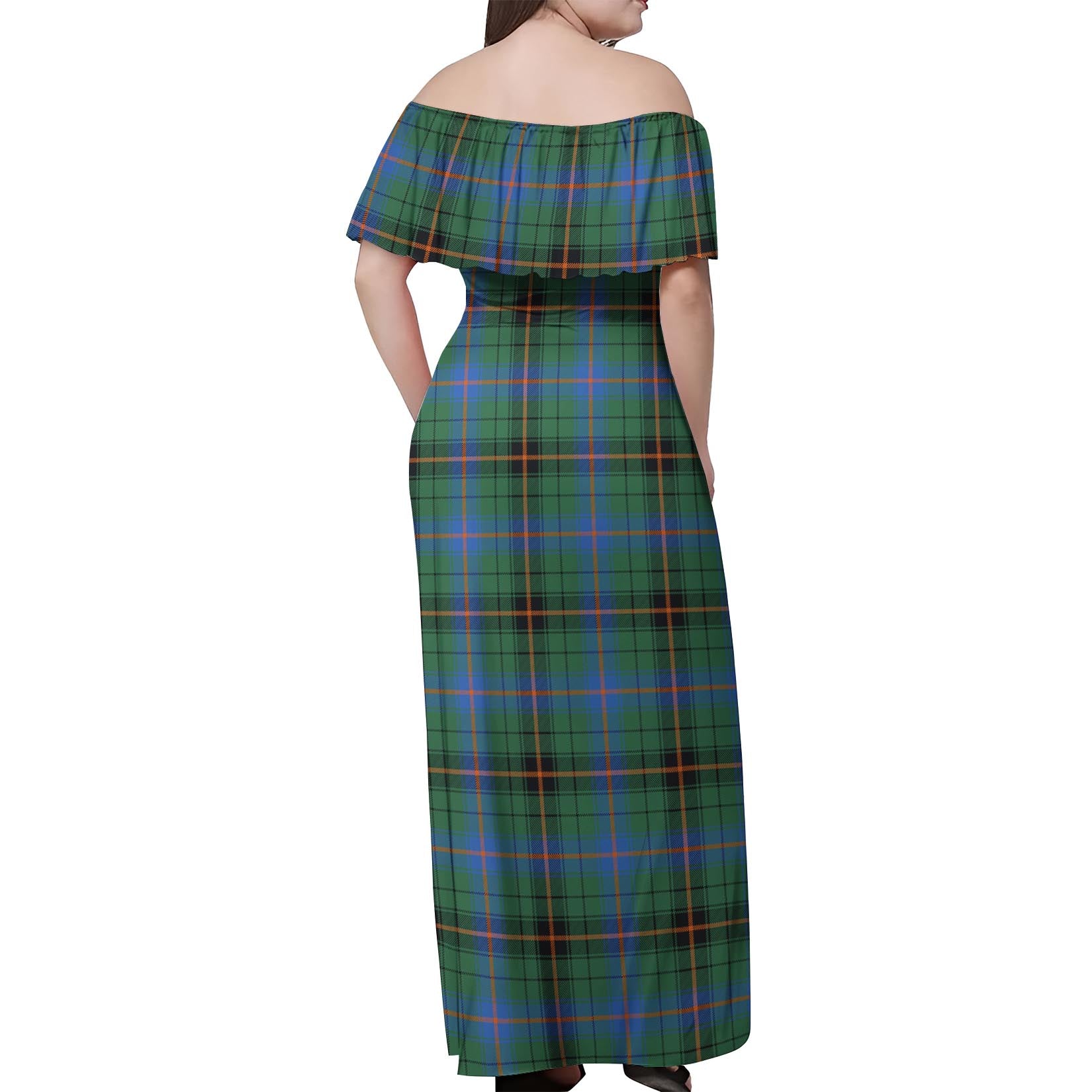 Davidson Ancient Tartan Off Shoulder Long Dress - Tartanvibesclothing