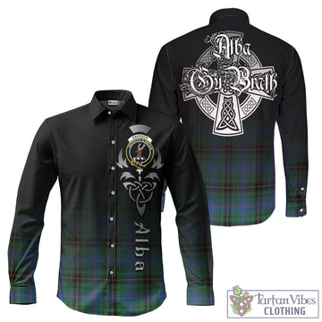 Davidson Ancient Tartan Long Sleeve Button Up Featuring Alba Gu Brath Family Crest Celtic Inspired