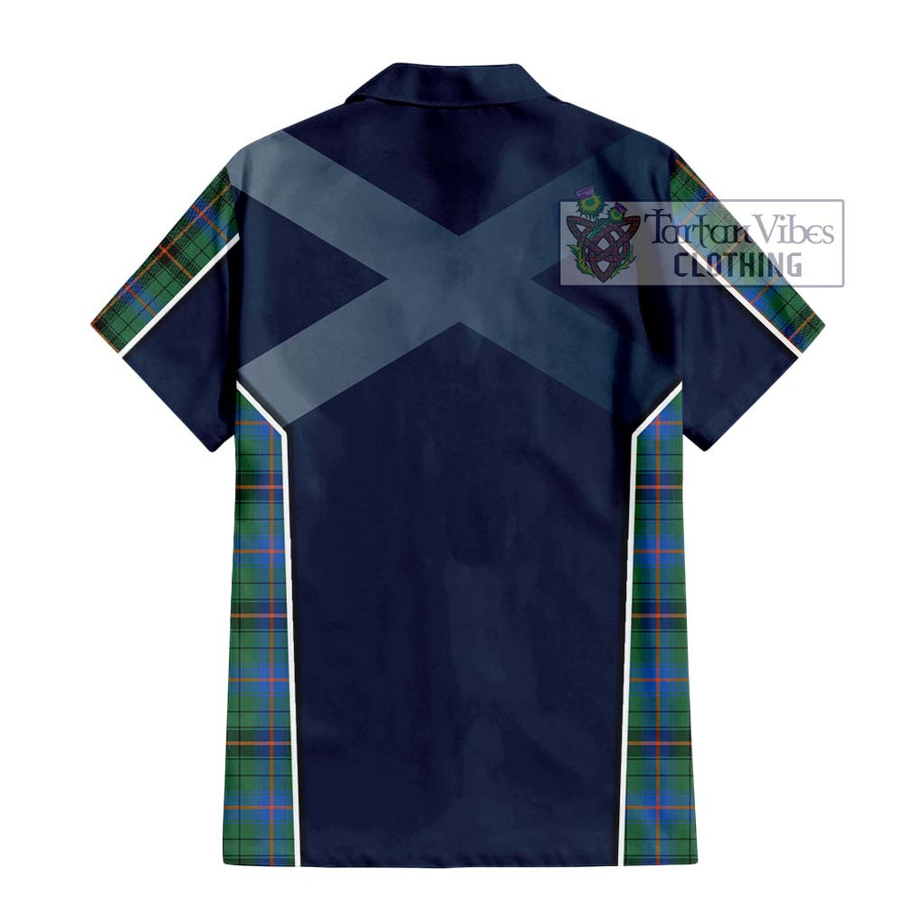 Davidson Ancient Tartan Short Sleeve Button Shirt with Family Crest and Lion Rampant Vibes Sport Style - Tartan Vibes Clothing